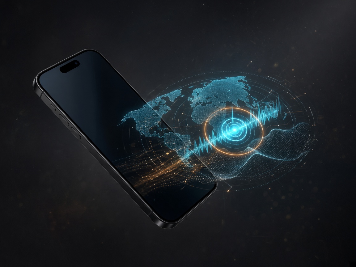 Sleek mobile device casting a holographic interface in space
