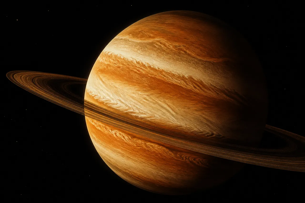 Copper and gold gas giant with cream cloud bands